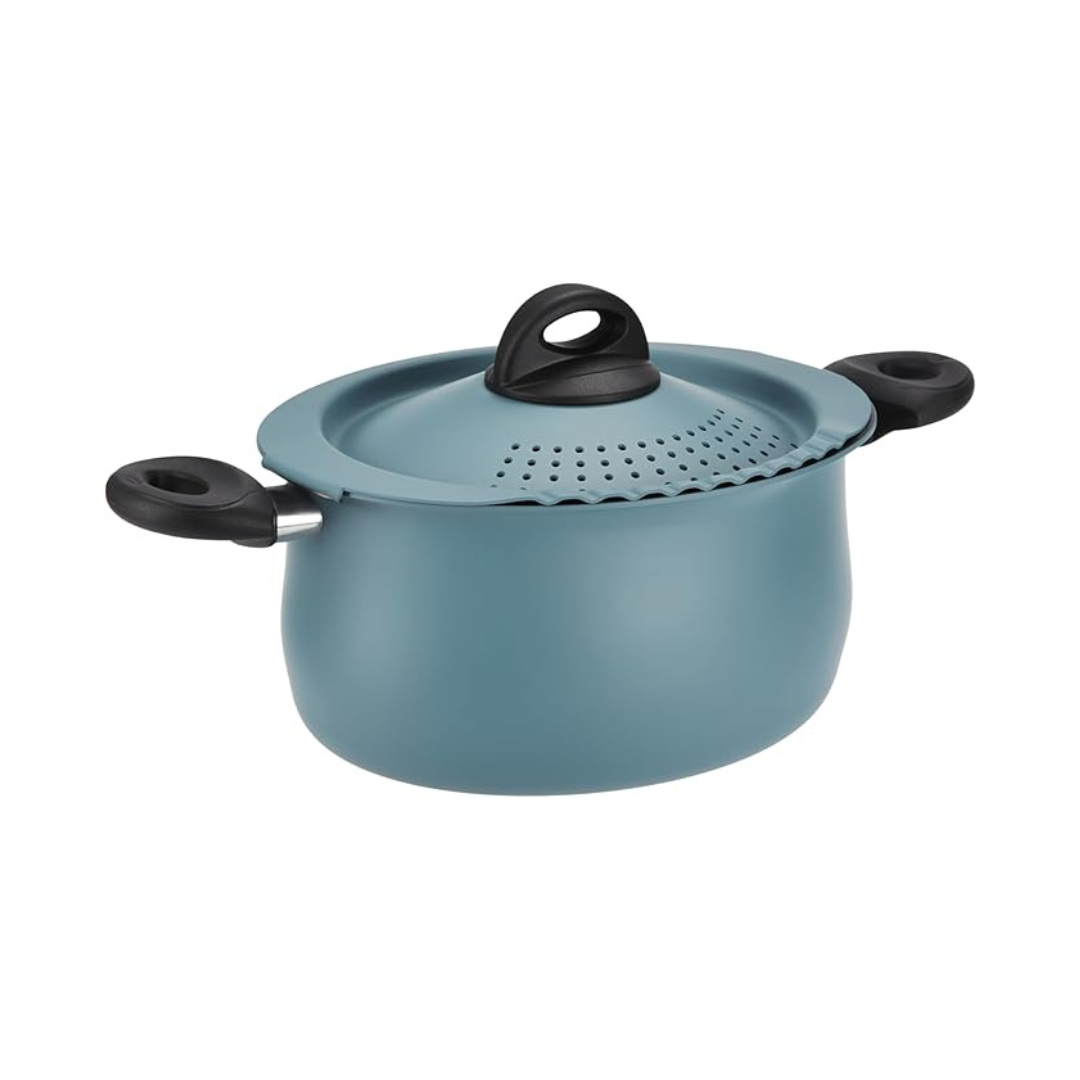 Bialetti Taste of Italy Nonstick Pasta Pot with Strainer Lid, 5.5 Quart, Teal