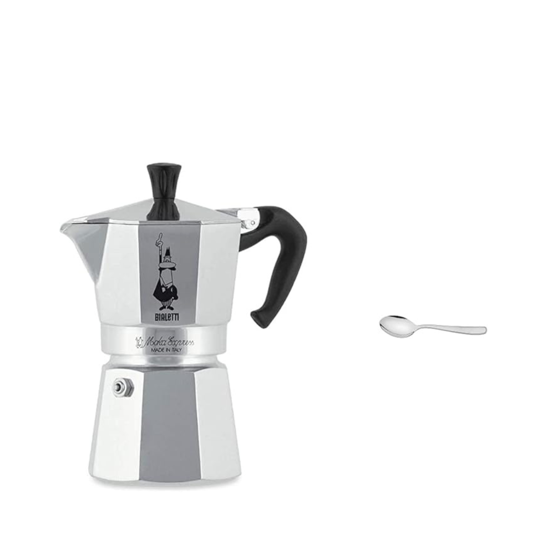 Bialetti 63902/070 Espresso Maker, Direct Fire Type, Mocha Express, For 4 Cups, 0001164/AP & Tramontina Teaspoon