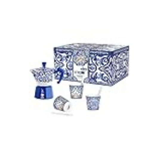Bialetti Dolce & Gabbana Blue Mediterraneo Moka Express & Espresso Cup Set, Direct Fire