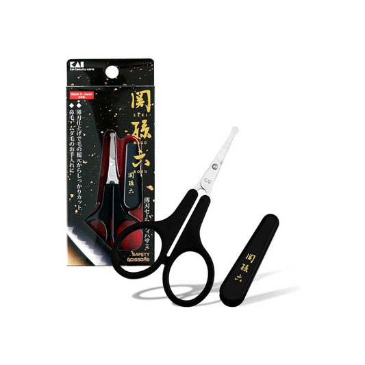 Kai Seki Magoroku Nose Hair Scissors, Rounded Tip, Eyebrows, Unwanted Hair, Cap Included, Made in Japan, HC3539