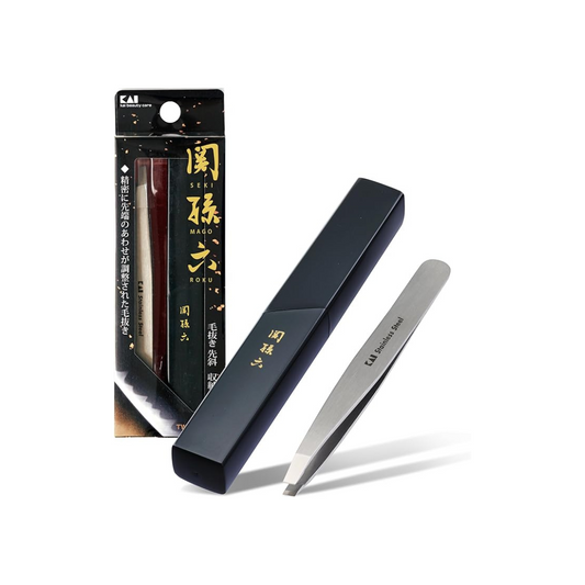Kai Corporation KAI Seki Magoroku Tweezers with Angled Tip and Storage Case, High Quality, for Tweezers, Eyebrows, Made in Japan, HC3506