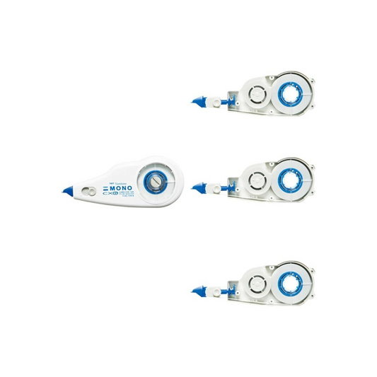 TOMBOW Pencil Correction Tape  Mono CX (Body, 0.2 Inch (6 mm) Width 1 Piece, CT-CX6 & MonocR CT-CR6 (Cartridge 6mm Wide, 3 Pieces) Set
