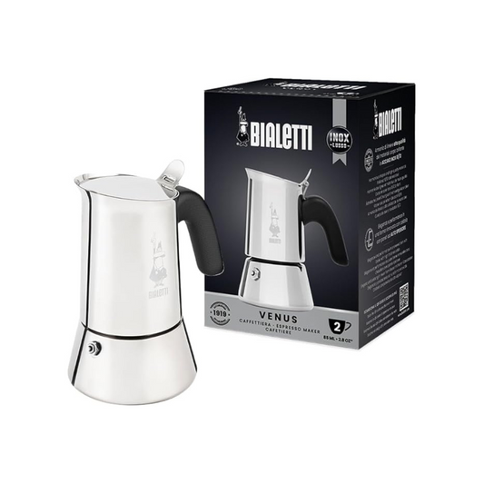 Bialetti Venus 2 Cup Stainless Steel Model Direct Fire (Coffee Maker, Espresso Maker, Makinetta)