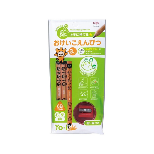 Tombow Pencil (First Triangular Pencil) for Toddlers With Finger Rest Mark and Sharpener 6B Yo-i MY-PBE-6B