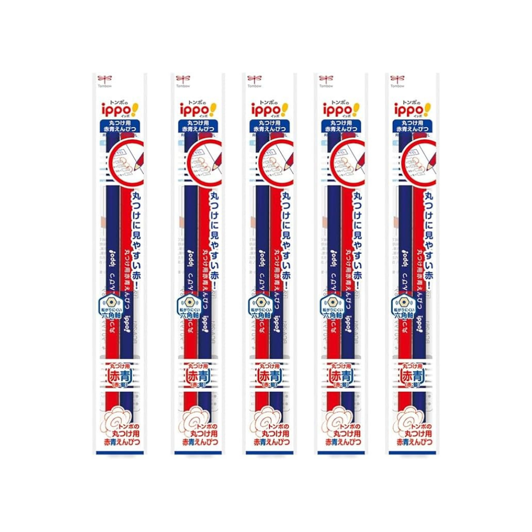 TOMBOW Dragonfly Pencil, Red and Blue Pencil, Ippo For Round Use, 1 Dozen CV-KIVP + Tombow Pencil, Eraser, MONO, For Learning, Pack of 4 JCC-411AZ