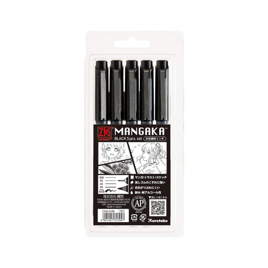 Kuretake ZIG CARTOONIST Mangaka, Black, Set of 5, Art, Illustration, Lettering, Graphic Designer, Urban Artist, Papercraft, AP Certified