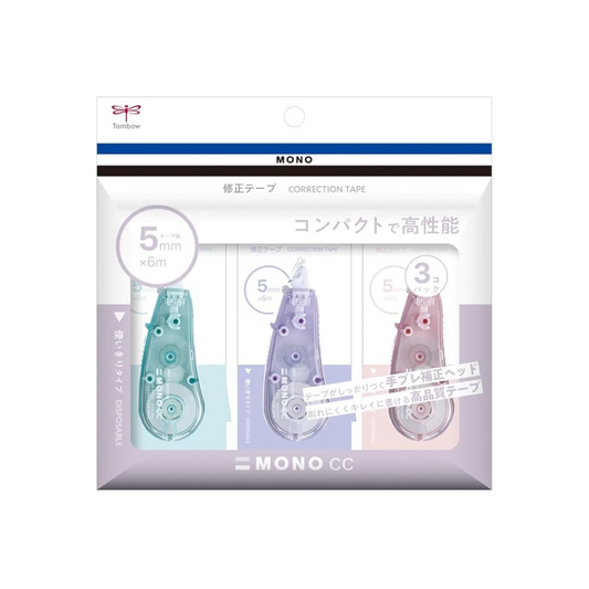 TOMBOW CT-CC5C92-5P Correction Tape 0.2 inch (5 mm)  Mono CC (Mini Size, High Adhesion Tape), Single Use Type, 6 Meters, Pack of 3 (Blue Green, Soft Pink, Soft Purple)