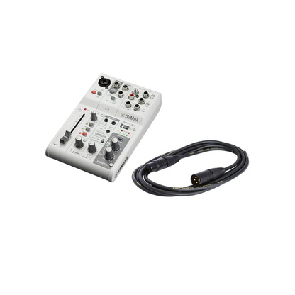 Yamaha AG03MK2W MC Live Streaming Mixer, 3 m Microphone Cable Set, 3 Channels, White
