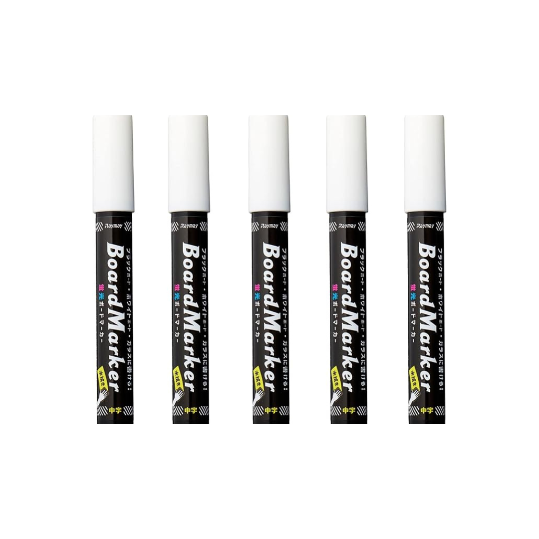 Raymay Fujii 220657 Chalkboard Board Markers, Fluorescent, Medium Point, Set of 5, White