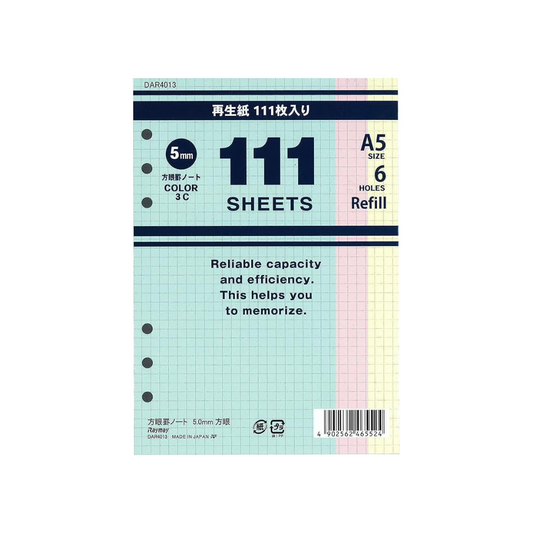 Raymay Fujii DAR4013 Notebook, Refill, Square Notebook, 0.2 inches (5 mm), A5, 3 Colors, 111 Sheets