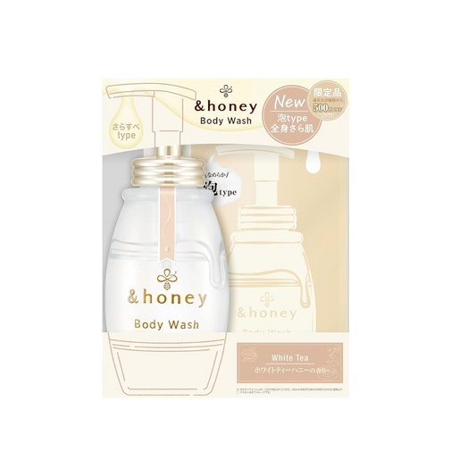 &honey Melowerie Foam Body Wash, White Tea Honey, 16.9 fl oz (500 ml) + Refill 15.4 fl oz (440 ml) | Body Soap