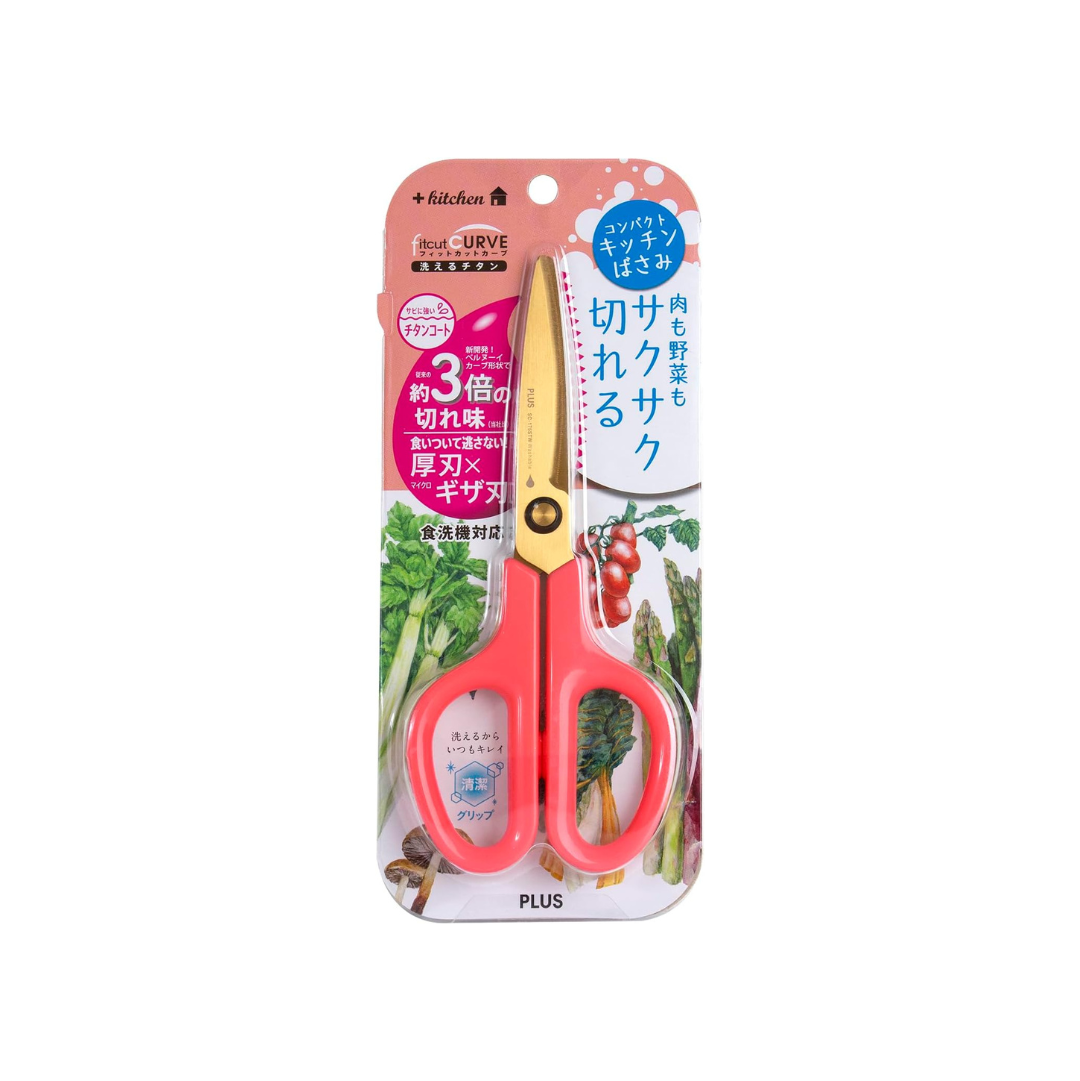 Plus Kitchen Scissors, Stress-Free Sharp, Fit Cut Curve, Washable, Titanium, Peach Pink, 35-208
