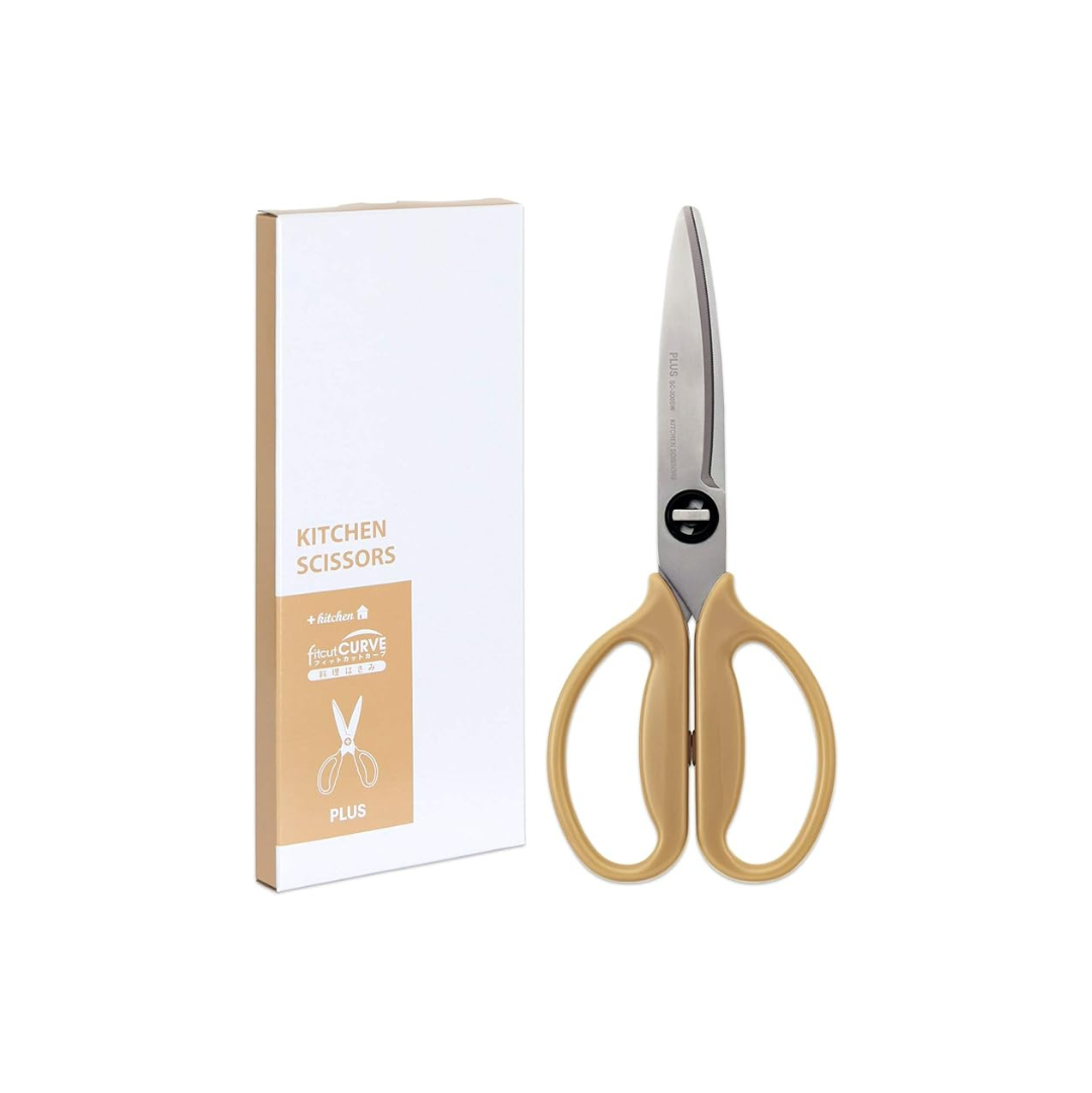 Plus Kitchen Scissors, Disassembly, Dishwasher Safe, Stress-Free Cut, Fit Cut Curve, Sand Beige, Paper Box Packaging 35732