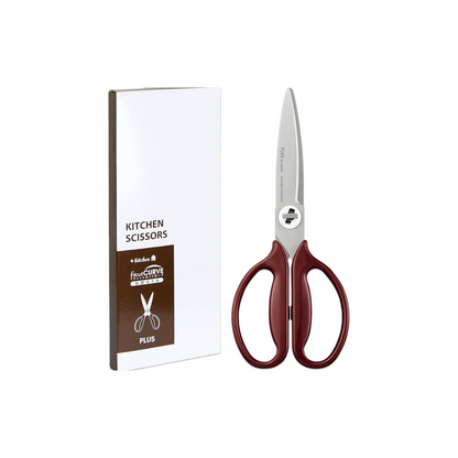Plus Kitchen Scissors Disassemble Dishwasher Safe Stress-Free Cutting Fit Cut Curve Cacao Brown Paper Box Packaging 35729