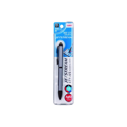Mitsubishi Pencil SXE3T24005P26 3 Color Ballpoint Pen & Stylus Jetstream Stylus Rotation Type 0.5 Silver Easy Writing