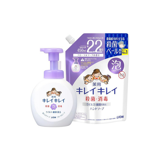 Kirei Kirei Medicated Foaming Hand Soap, Floral Soap Scent, Large Pump Size + Refill