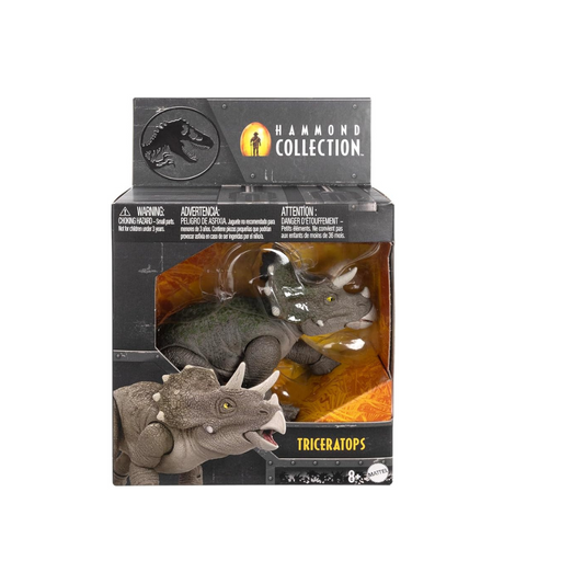 Mattel Jurassic World JDJ07 Jurassic World Hammond Collection Triceratops Figure, Dinosaur Toy, Total Length: Approx. 6.5 inches (16.5 cm), Age 8 and Up, Gray