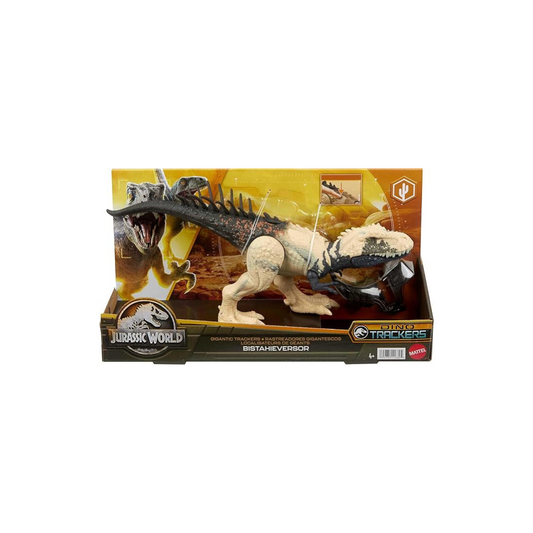 Mattel Jurassic World Giant Trucker Action Figure Vista Hiberso Dinosaur Toy with Movement and Tracking Accessories, 14" Long