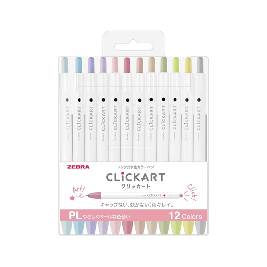 ZEBRA WYSS22-12CPL Water-Based Pen, Clickert, PL12 Color Set