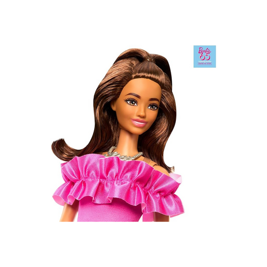 Barbie 65 Fashionistas Pink Ruffle Dress Cute Doll House 3 Years Old Pink HRH15