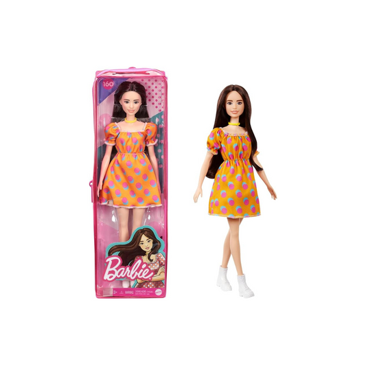 Barbie Fashionistas GRB52 Dress-Up Doll, Dot Dress, Special Storage Case Included