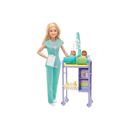 Barbie GKH23 Baby Play with Barbie and Her Lady! Aka-chan Sensei Set, Dress Up Doll, Accessory Set