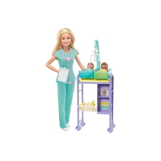 Barbie GKH23 Baby Play with Barbie and Her Lady! Aka-chan Sensei Set, Dress Up Doll, Accessory Set