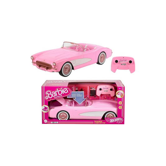 Barbie Corvette, Battery-Operated Remote-Control Toy Car from Barbie The Movie, Holds 2 Barbie Dolls, Trunk Opens for Storage