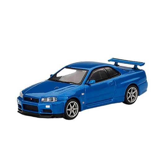 MINI GT 1/64 Nissan Skyline GT-R R34 V-Spec Bayside Blue (Right Handle) Finished Product