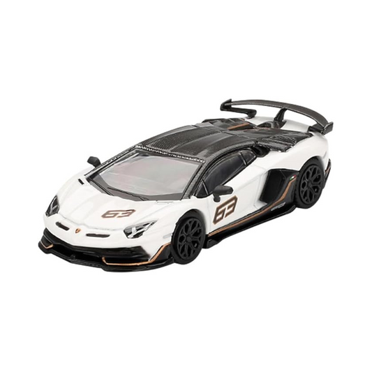 MINI GT 1/64 Lamborghini Aventador SVJ 63 Bianco Asopo (White) (Right Handle) Finished Product MGT00842-R