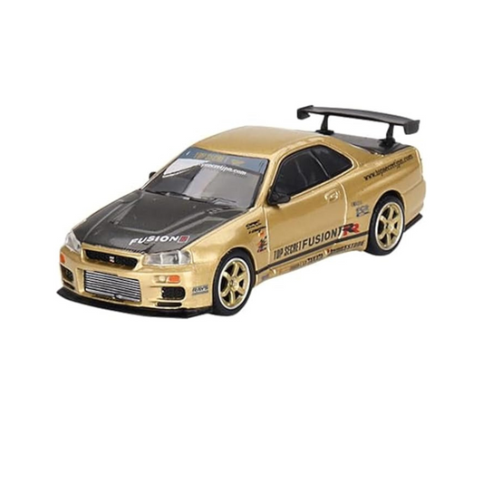 MINI GT 1/64 Nissan Skyline GT-R R34 Top Secret Gold Right Handle, Japan Limited Finished Product