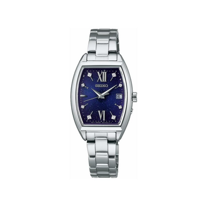 Seiko  Series Women's Wristwatch, Tonneau Type, Solar Radio Wave, Case: Silver, Dial: Navy, Case Shape: Tonneau (barrel type)
