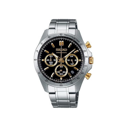 Seiko SBTR015 Men's 1/5 Second Chronograph Quartz Wristwatch, Black x Gold, Black x Gold SBTR015, Chronograph with 3 sides and 60 minutes