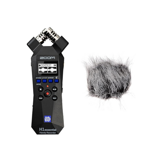 ZOOM Zoom H1essential Handy Recorder, Black, Black, 32-bit Float, Small, Podcast, Musical Instrument Playing, ASMR Interview, USB Microphone, Accessibility Functions + Hairy Windscreen WSU-1
