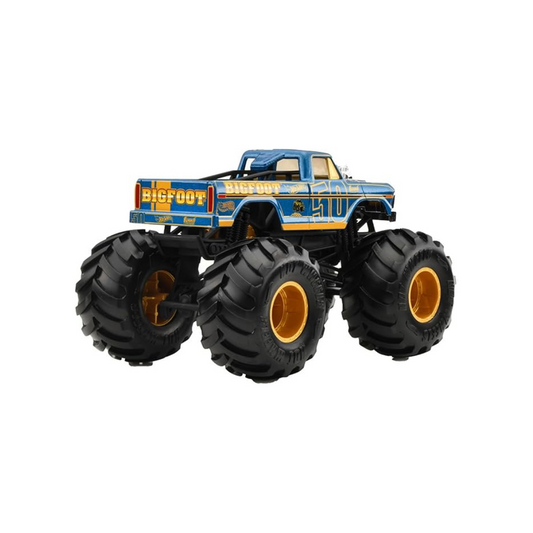 Hot Wheels JCC91 Monster Truck, Big Size, Bigfoot (50th Anniversary), Ride on Toy, 1:24, Mini Car, 3 Years Old and Up, Blue
