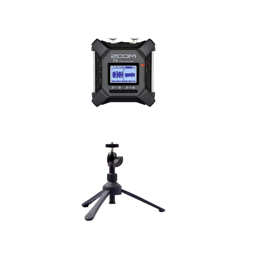 ZOOM F3 Field Recorder & Desktop Tripod Set