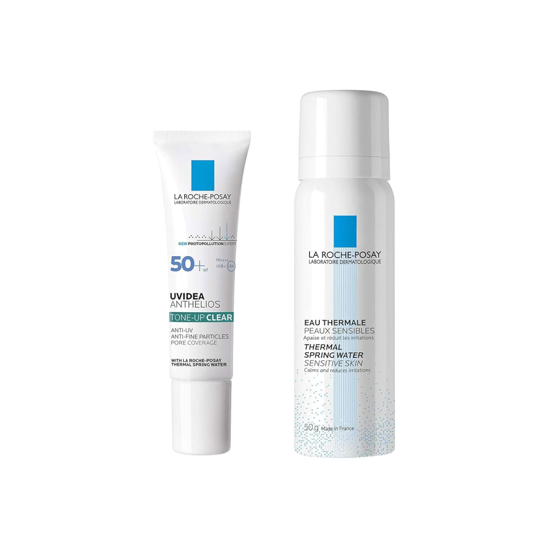 La Roche Posay Tone Up Kit Clear UV Base SPF 50+ PA++++ Moisturizing Sensitive Skin Moisturizer, Moist & Sticky Mixed Skin, 30ml