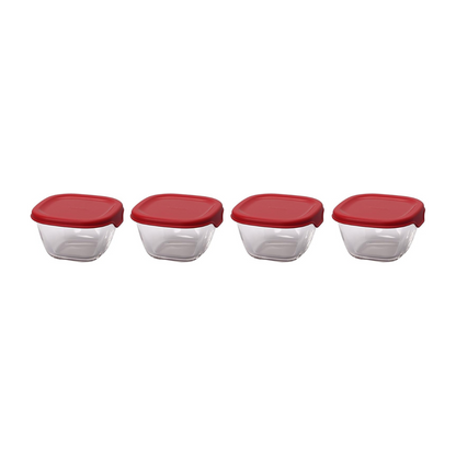 HARIO MKK-2012-R Heat Resistant Glass Storage Container, Red, 3.7 fl oz (110 ml), Made in Japan, Oven, Microwave, Dishwasher Safe, Tableware, Convenient Storage, Pack of 4