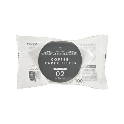 HARIO PEF-02-100W Pegasus Coffee Paper Filter, 02W, White, 2-4 Cups, 100 Pieces, Made in Japan