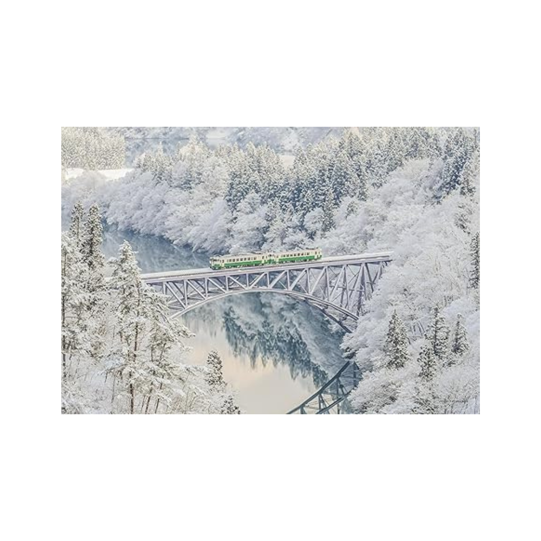 Yanoman 03-954 Jigsaw Puzzle, Made in Japan, 300 Piece Jigsaw Puzzle, Silver World Valley and Tadami Line (Fukushima) (10.2 x 15.0 inches (26 x 38 cm), Comes with Glue Spatula, Peace Claiming Postcard