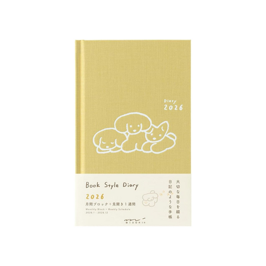 Midori 22379006 Book-style Diary, 2026, B6 Variation, Weekly Dog Pattern, Yellow (Begins January 2026)