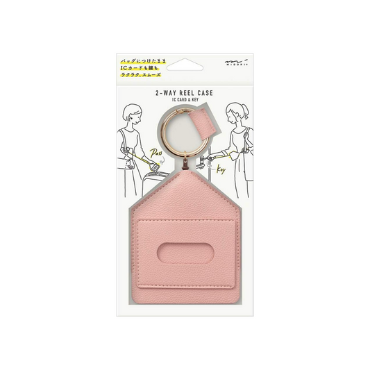 Midori  57459006 Pass Case, Key & Pass Case, 2-Way with Reel, Pink