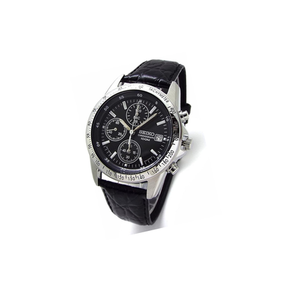 Seiko SND367P1 Chronograph Wristwatch, Genuine Leather Strap Set, Domestic Genuine Distribution, Black, 1 piece