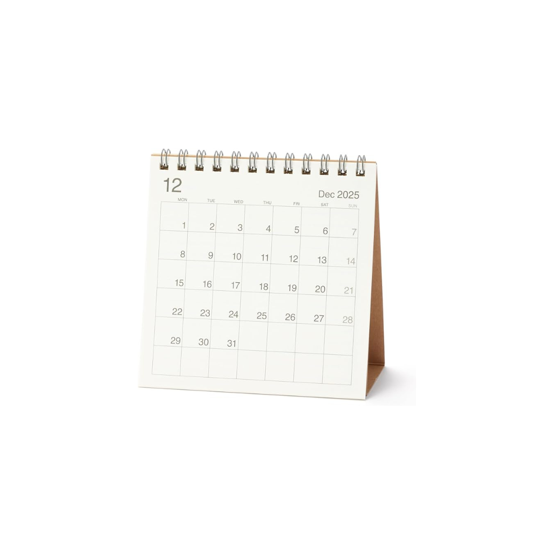 Muji 84854101 2026 Beginning Monday Calendar, Small, December 2025 - December 2026, Approx. 4.7 x 4.7 inches (120 x 120 mm), For Tabletops