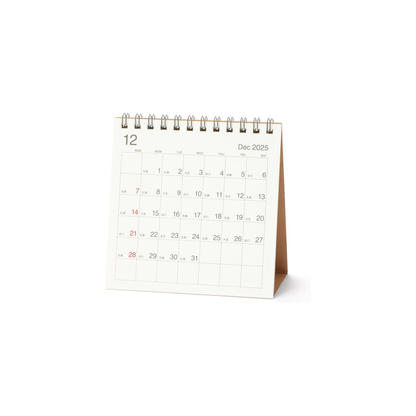 MUJI 84854156 2026 Lukki Calendar, Beginning on Sunday, December 2025 - December 2026, Approx. 4.7 x 4.7 inches (120 x 120 mm), For Tabletop Use