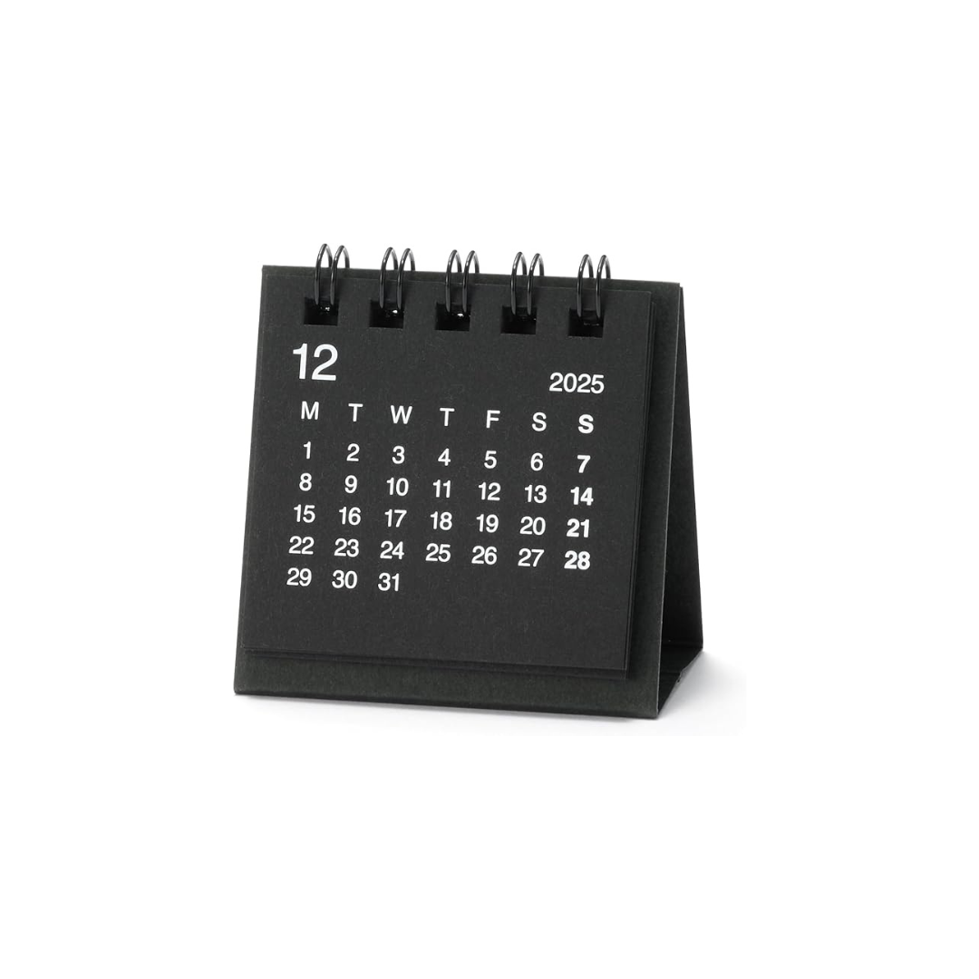 MUJI 84854125 2026 Desktop Mini Calendar, December 2025 - December 2026, Starts Monday, Black, Approx. 2.4 x 2.4 inches (60 x 60 mm), For Tabletops