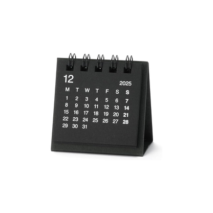 MUJI 84854125 2026 Desktop Mini Calendar, December 2025 - December 2026, Starts Monday, Black, Approx. 2.4 x 2.4 inches (60 x 60 mm), For Tabletops