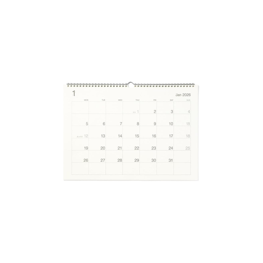 MUJI 84854644 Wall Calendar, Beginning on Monday, January - December 2026, A3 Horizontal Type