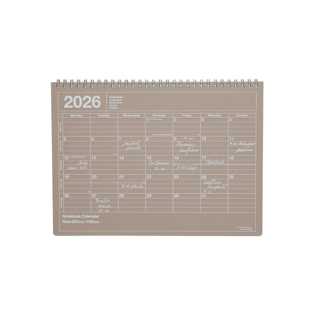 2026 Planner, Schedule Book, Starts from January 2026, Monthly Block B5 Variation, Notebook Calendar, M, Brown Marks, 26WDR-NB1-BR