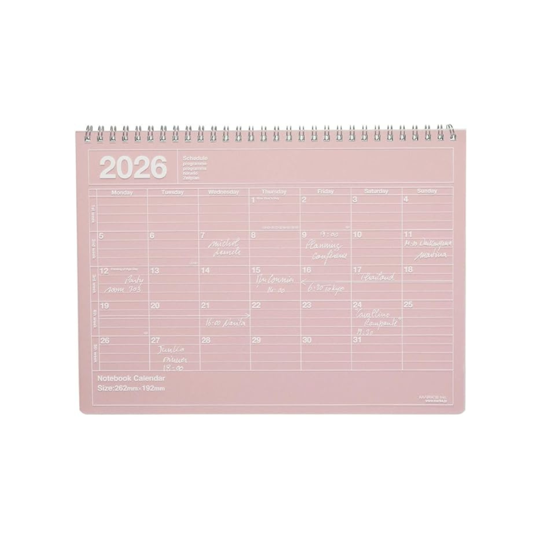2026 Planner, Schedule Book, Starts from January 2026, Monthly Block, B5 Variation, Notebook Calendar, M, Pink Marks, 26WDR-NB1-PK